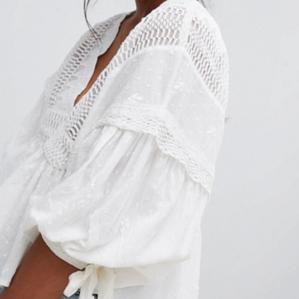Free People Drive You Mad Blouse Cotton Lacey Embroidered Ivory Size Md & Lg NWT - Picture 14 of 16